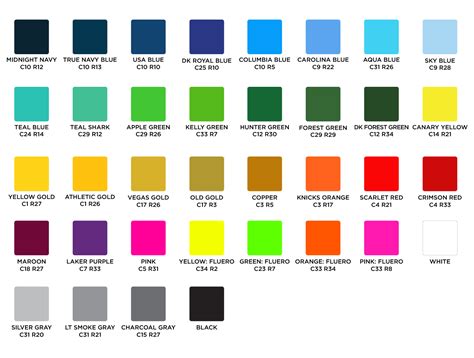 Sublimation Color Chart