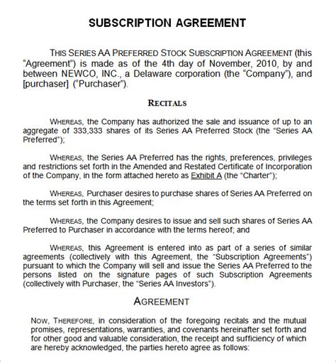 Subscription Agreement Template
