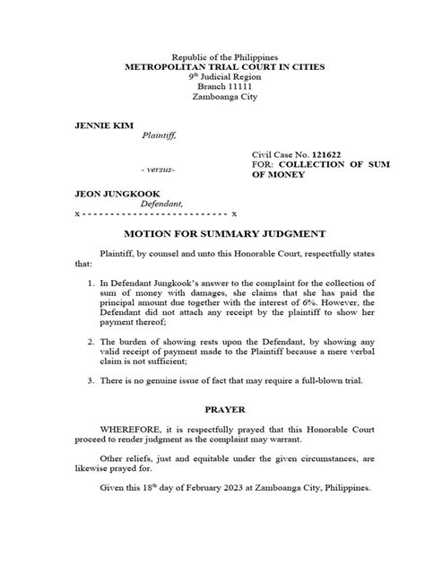 Summary Judgment Motion Template