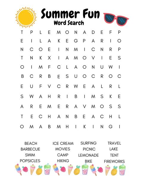 Summer Word Find Printable