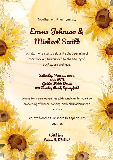 Sunflower Wedding Invitation Template