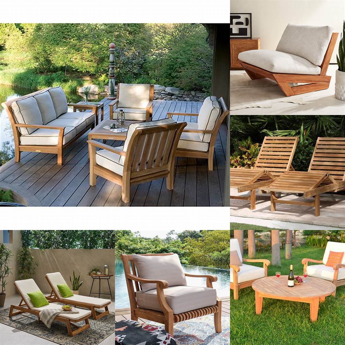Sunset Teak Outdoor Lounge Chair in Various Settings