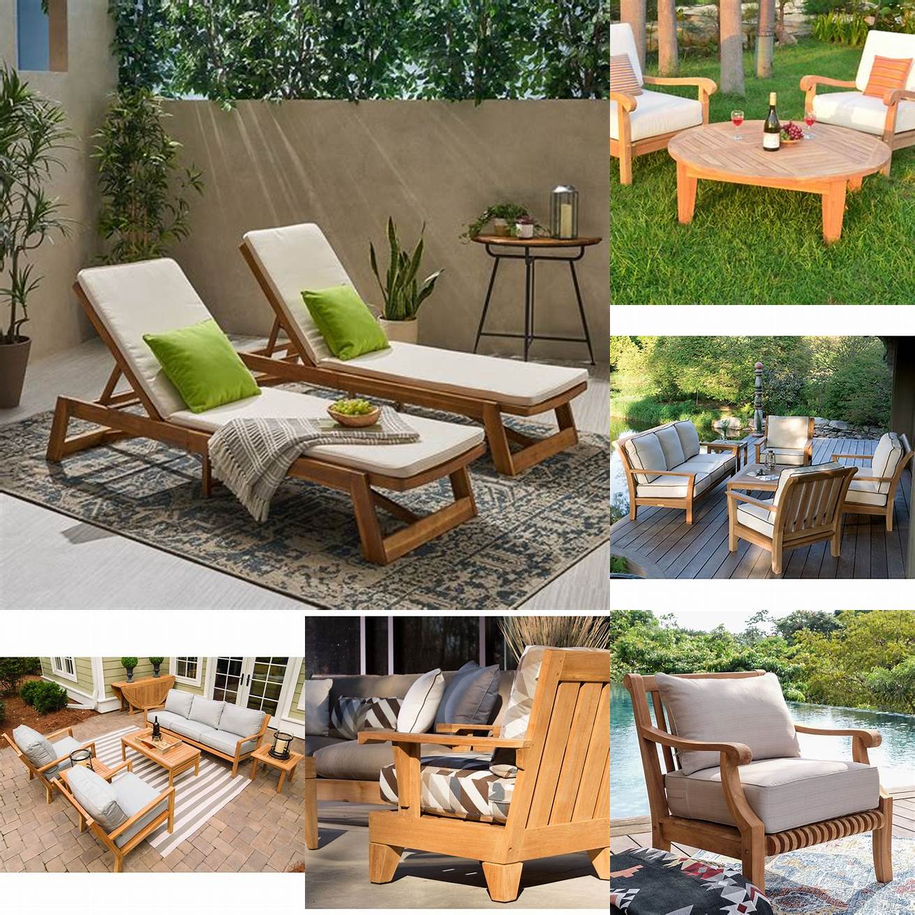 Sunset Teak Outdoor Lounge Chair with Drinks