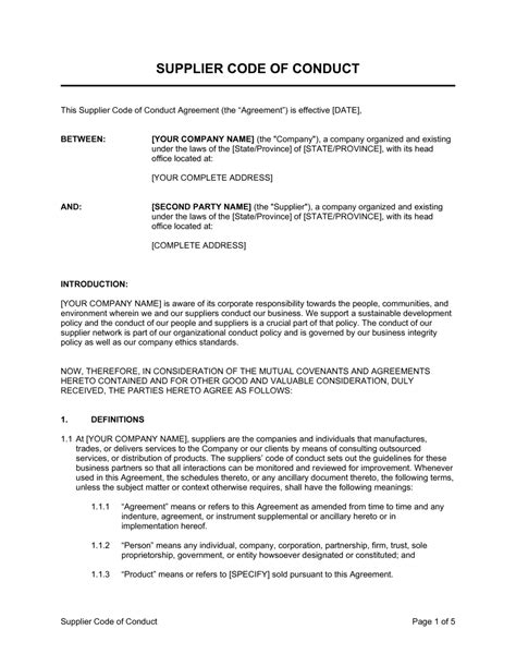 Supplier Code Of Conduct Template