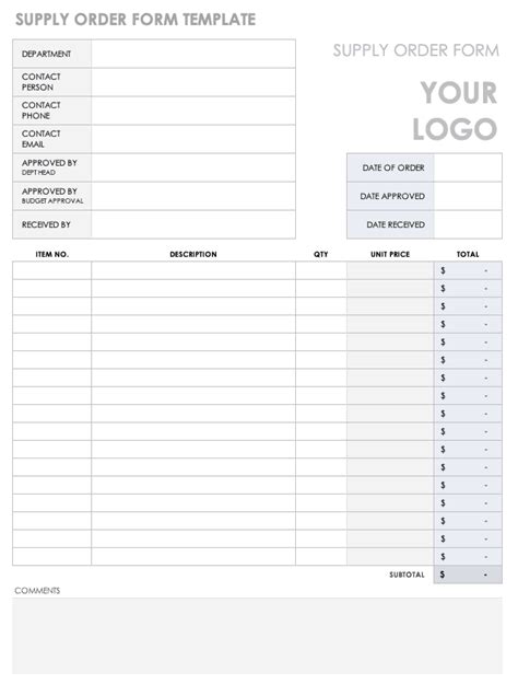 Supply Order Form Template Excel