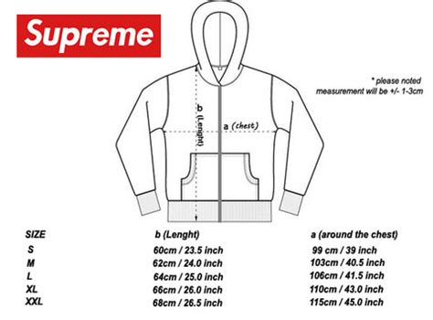 Supreme Size Chart Hoodie
