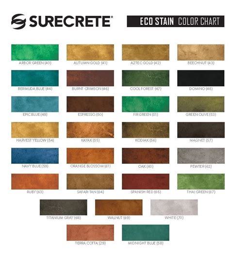 Surecrete Eco Stain Color Chart