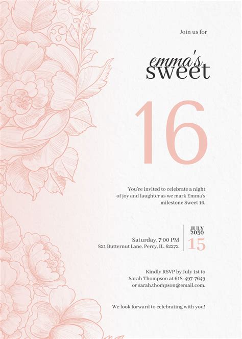 Sweet 16 Invitation Template Free