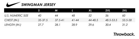 Swingman Jersey Size Chart