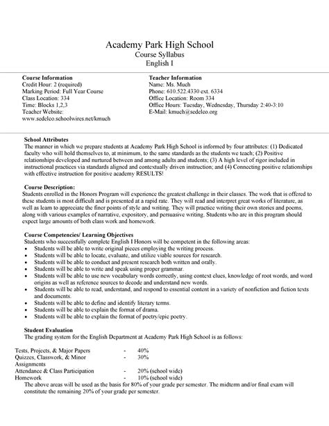 Syllabus Template High School