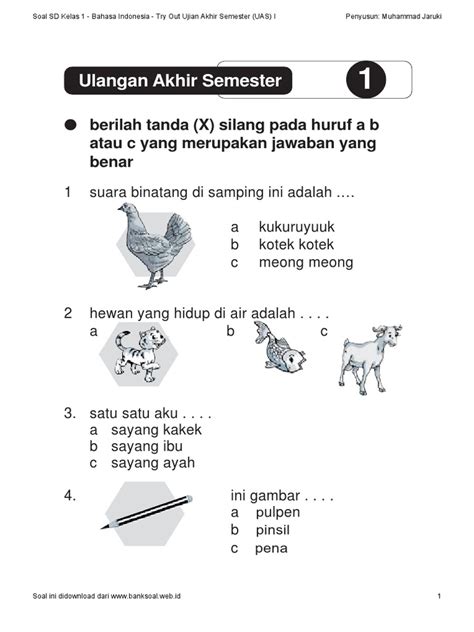 Syllabus of UAS Bahasa Indonesia Kelas 1 Semester 1