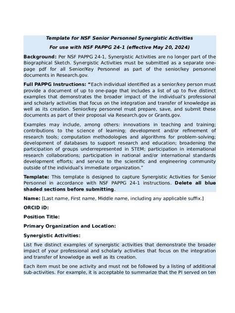 Synergistic Activities Nsf Template