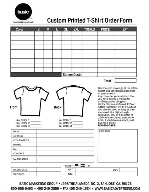 T Shirt Order Form Template Google Docs