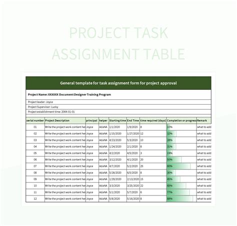 Table Assignment Template