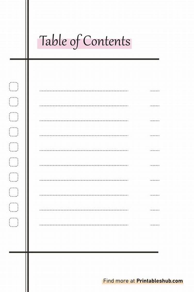 Table Of Contents For Composition Notebook Printable
