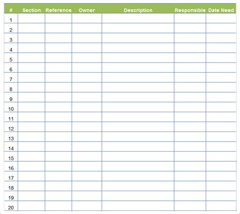Table Template For Word