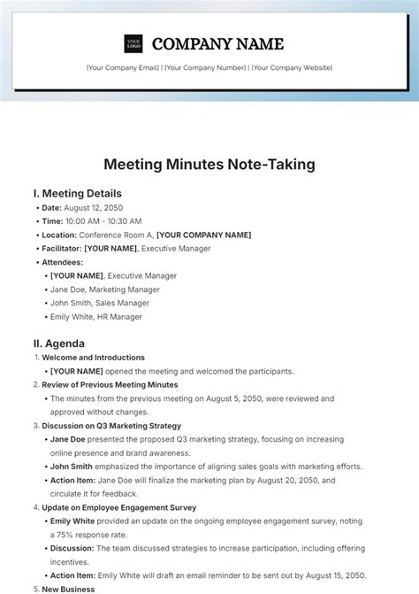 Taking Minutes Template