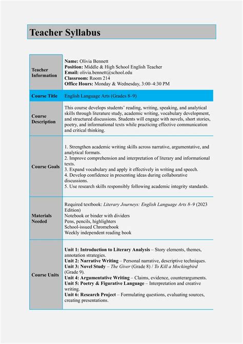 Teacher Syllabus Template