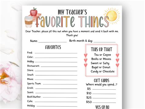 Teachers Favorite Things Template