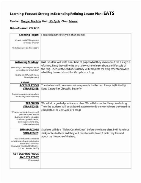 Teaching Strategies Lesson Plan Template