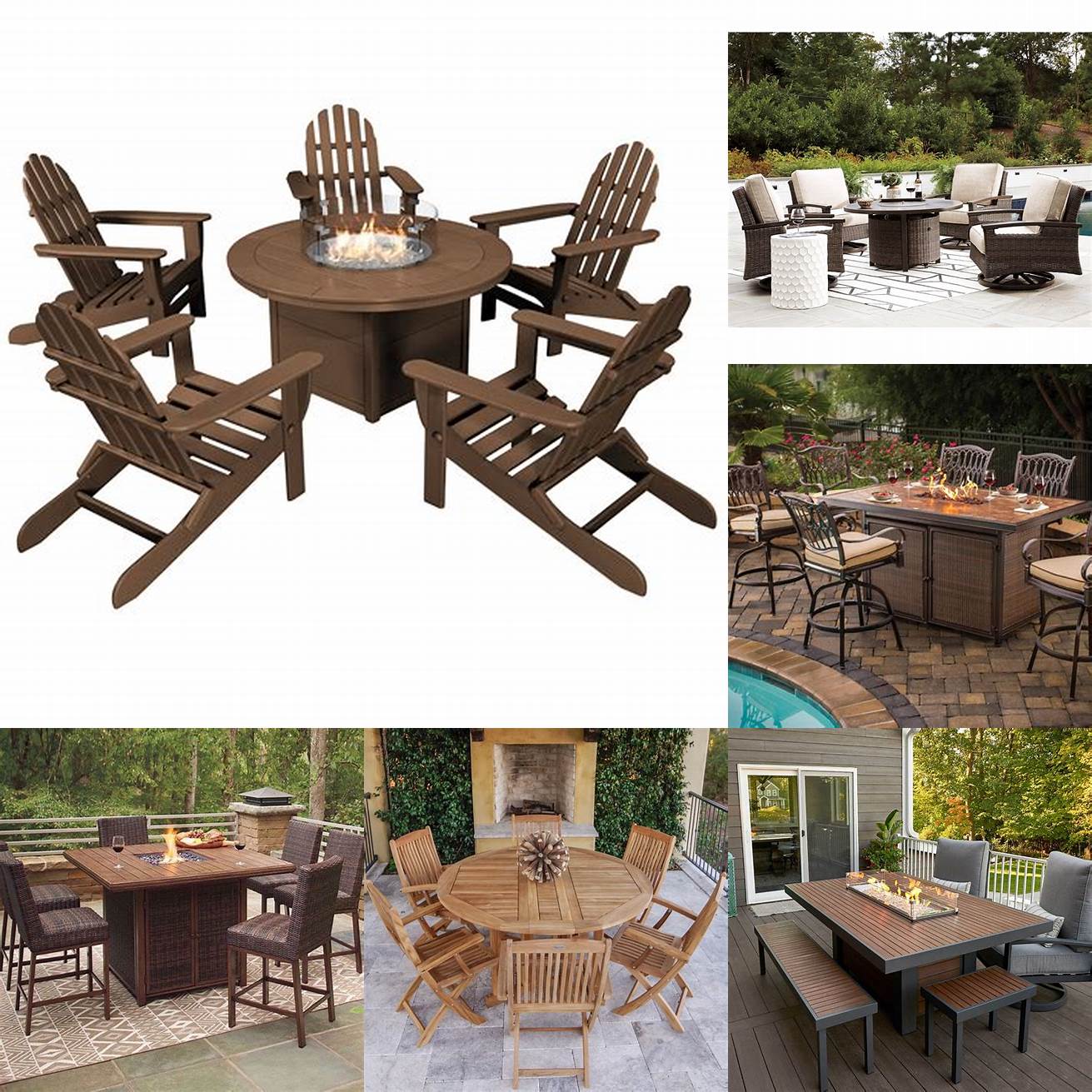 Teak Dining Set with Fire Pit
