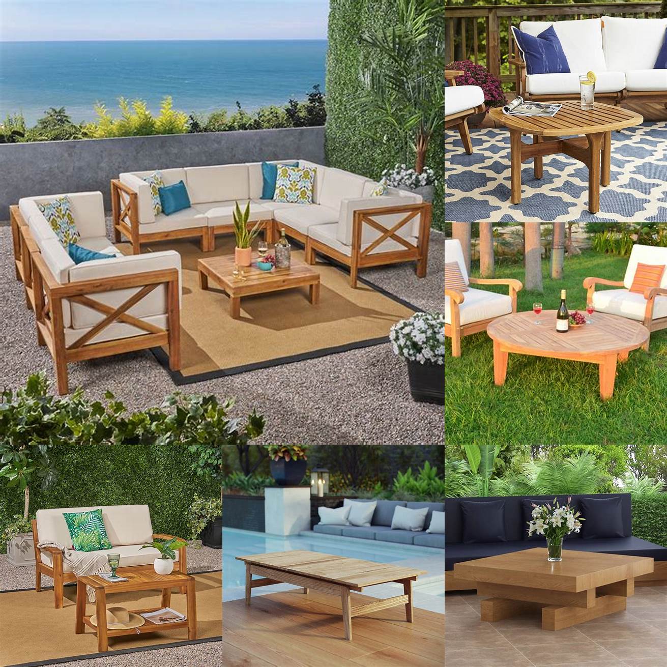 Teak Outdoor Coffee Table with Cushions