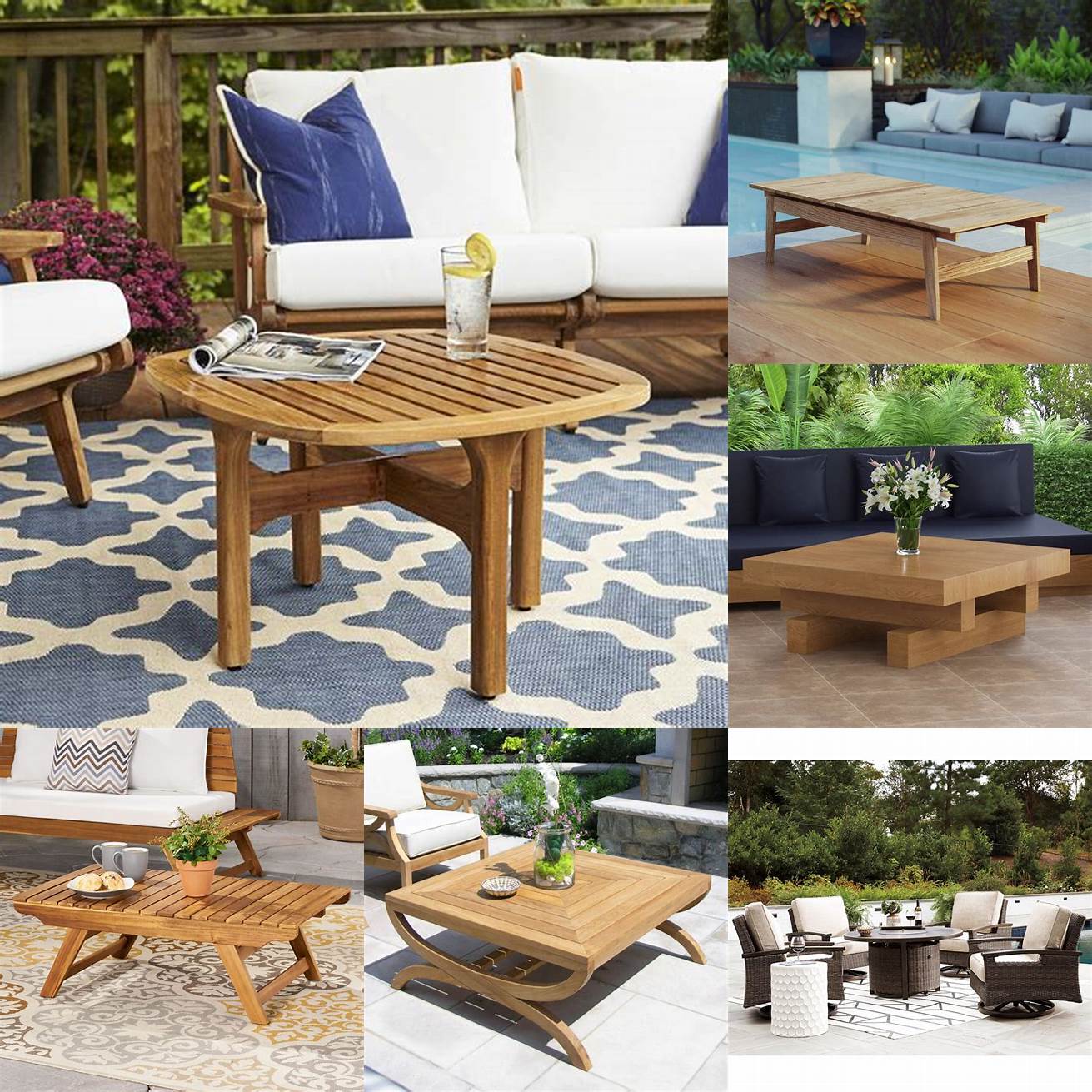 Teak Outdoor Coffee Table with Fire Pit