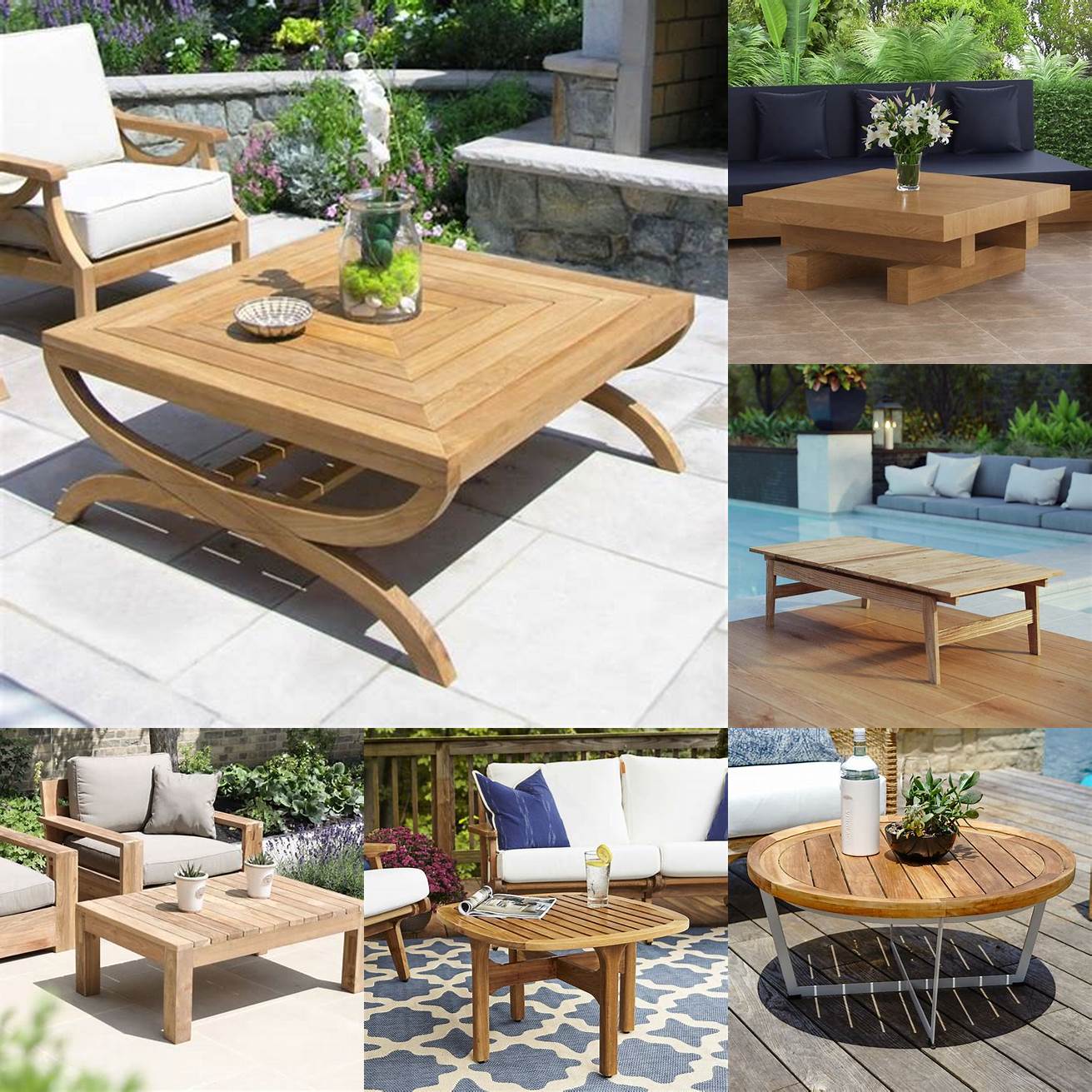 Teak Outdoor Coffee Table with Planters