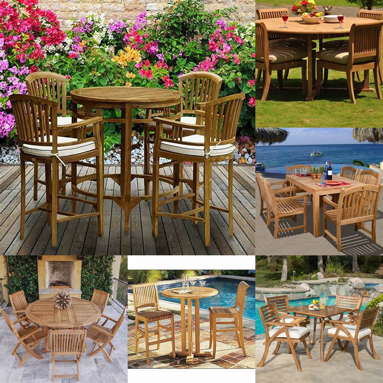 Teak Outdoor Dining Set with Bar Table