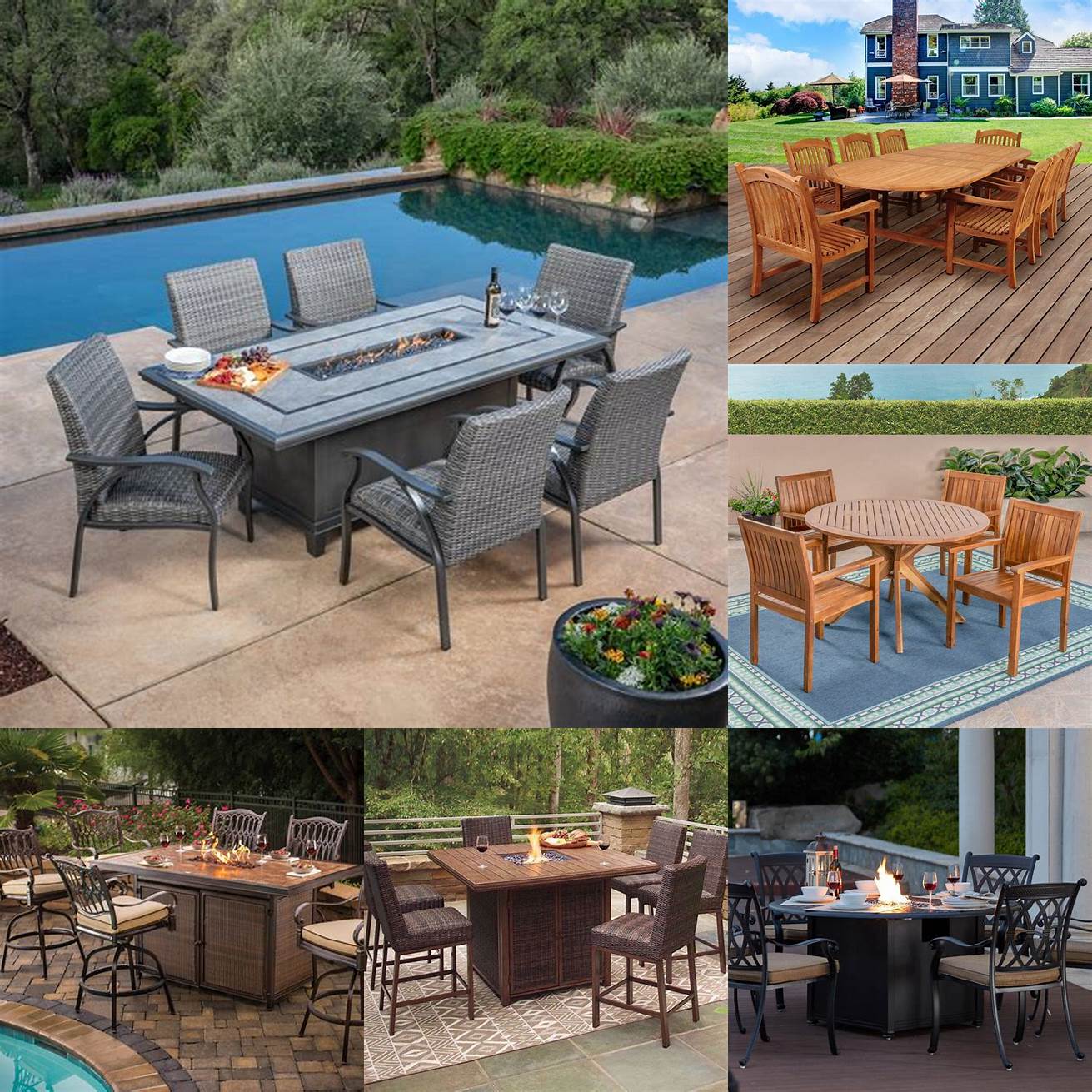Teak Outdoor Dining Set with Fire Pit