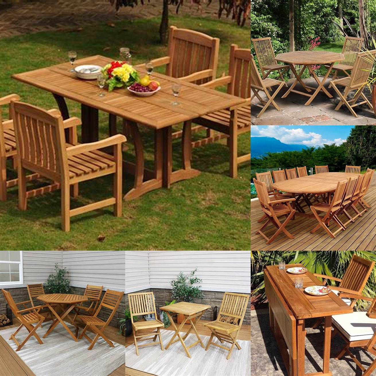 Teak Outdoor Dining Set with Folding Table