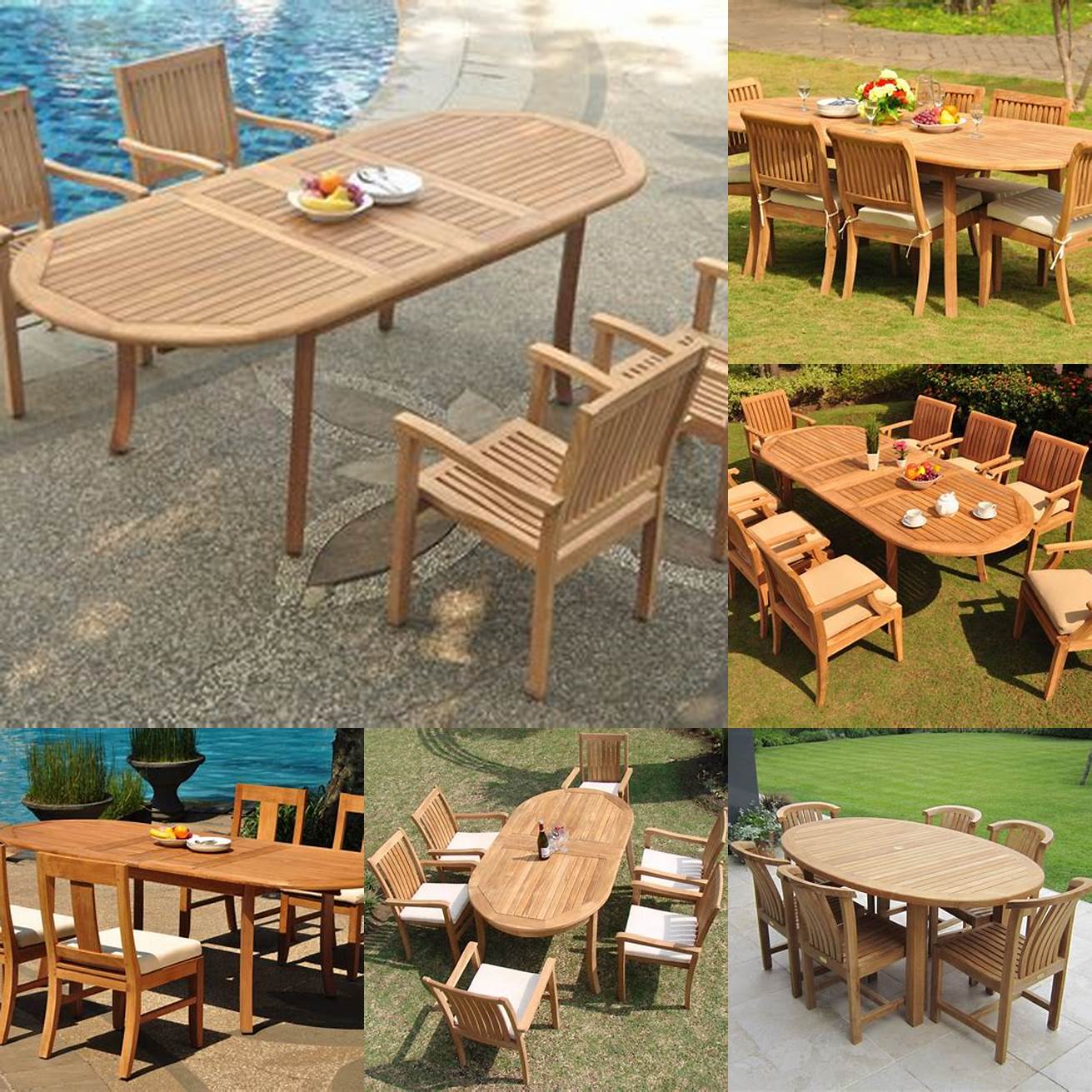 Teak Outdoor Dining Set with Oval Table