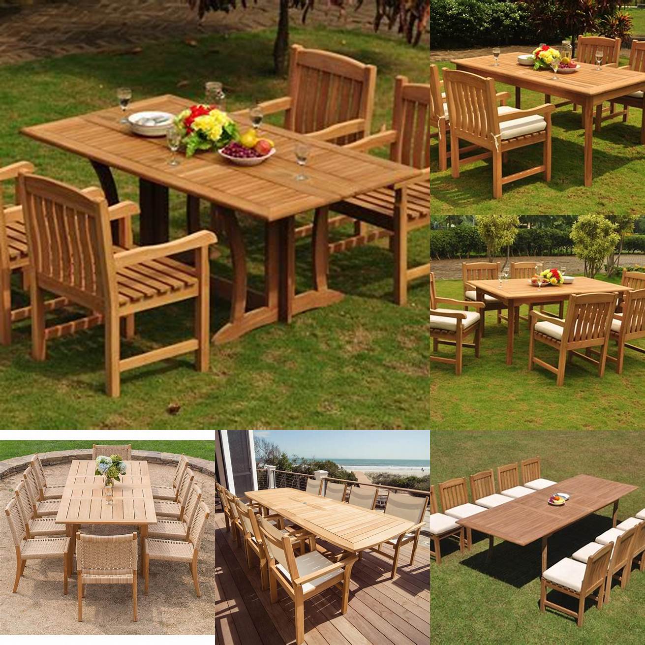 Teak Outdoor Dining Set with Rectangular Table