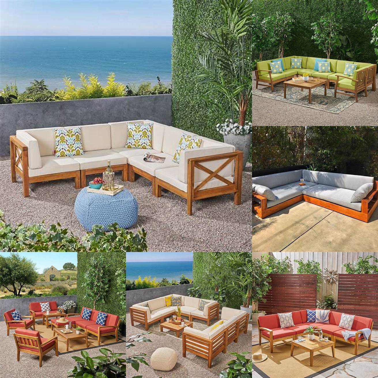 Teak Outdoor Furniture Huge Sectional with Cushions and Pillows