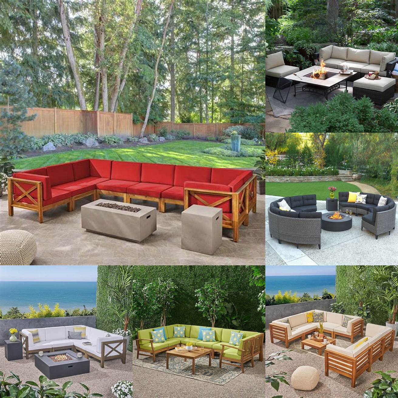 Teak Outdoor Furniture Huge Sectional with Fire Pit