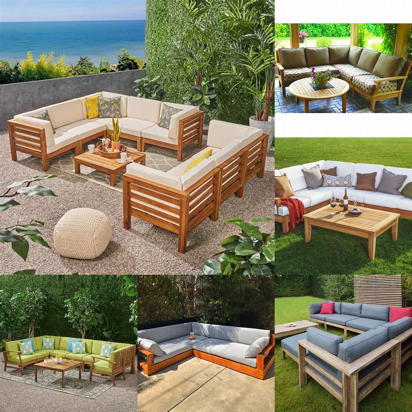 Teak Outdoor Furniture Huge Sectional with Throw Pillows