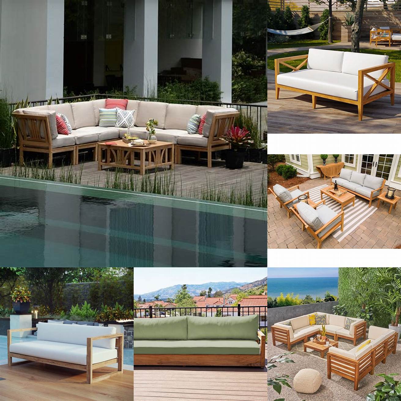 Teak Outdoor Sofa by a Pool