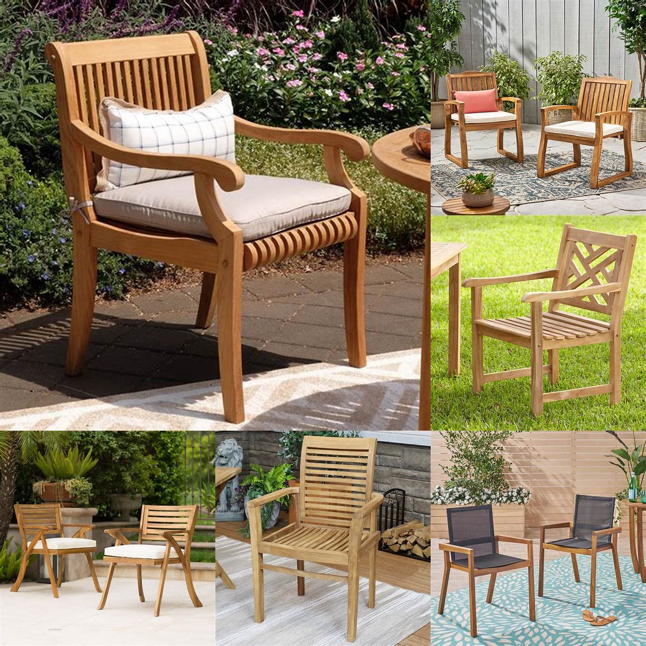 Teak Patio Dining Chairs with Footrests