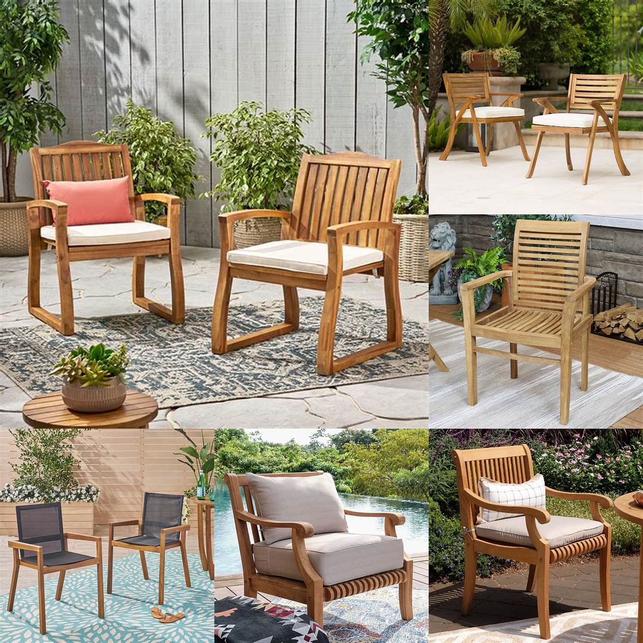Teak Patio Dining Chairs with Reclining Seats