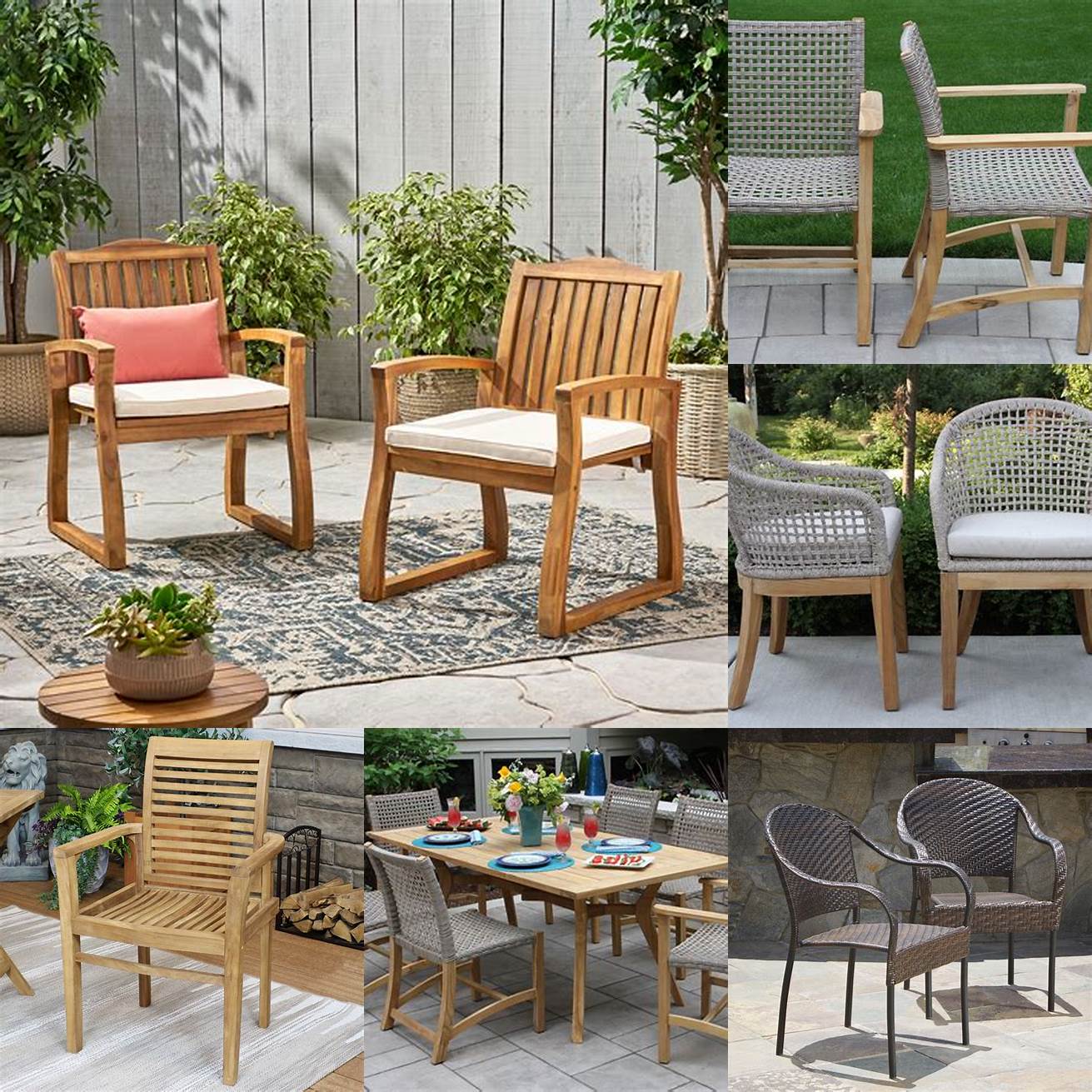 Teak Patio Dining Chairs with Wicker Backs