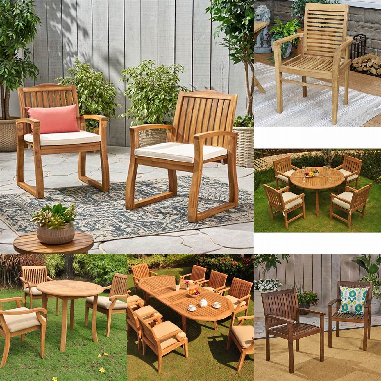 Teak Patio Dining Chairs with Wood Finishes