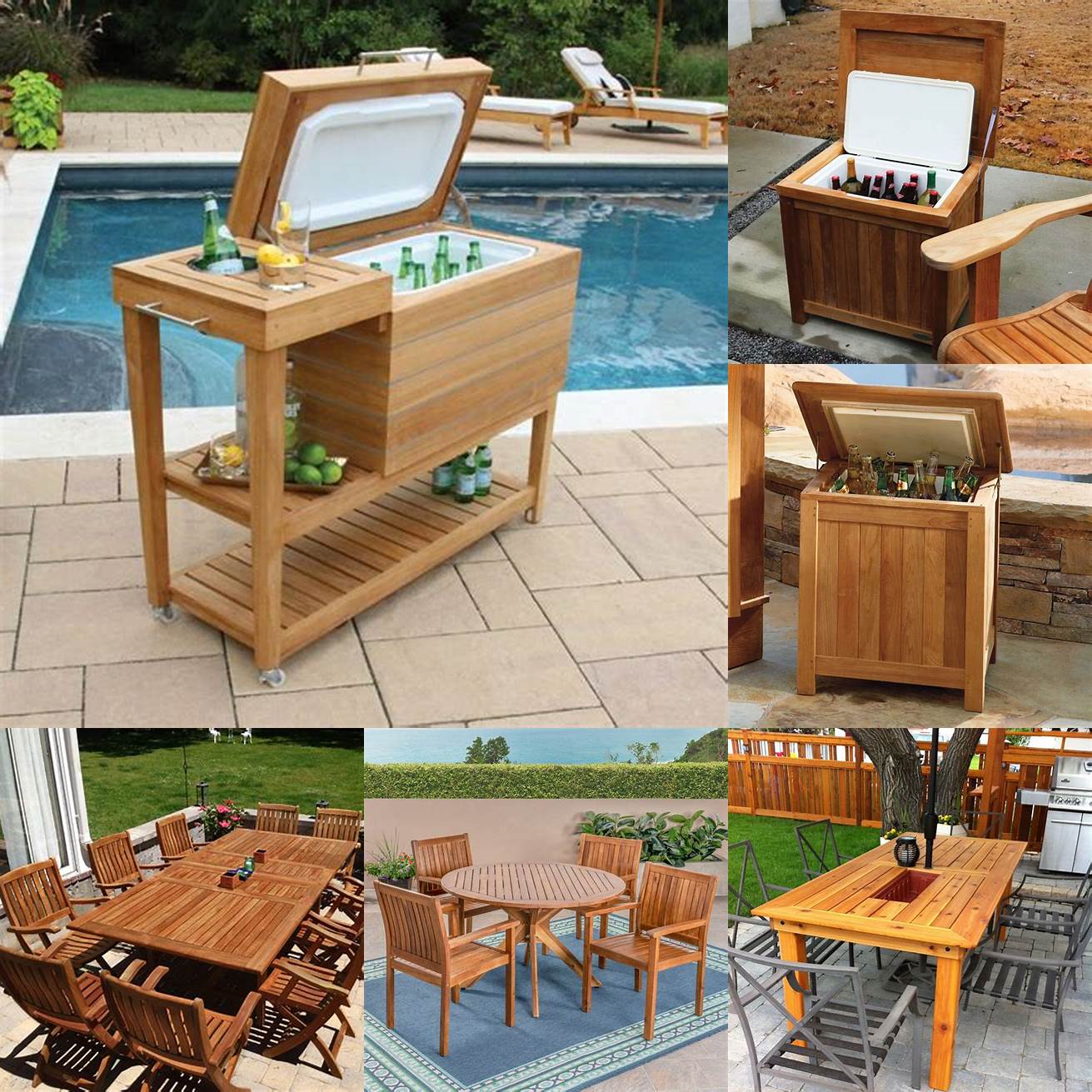Teak Patio Table with Built-In Cooler