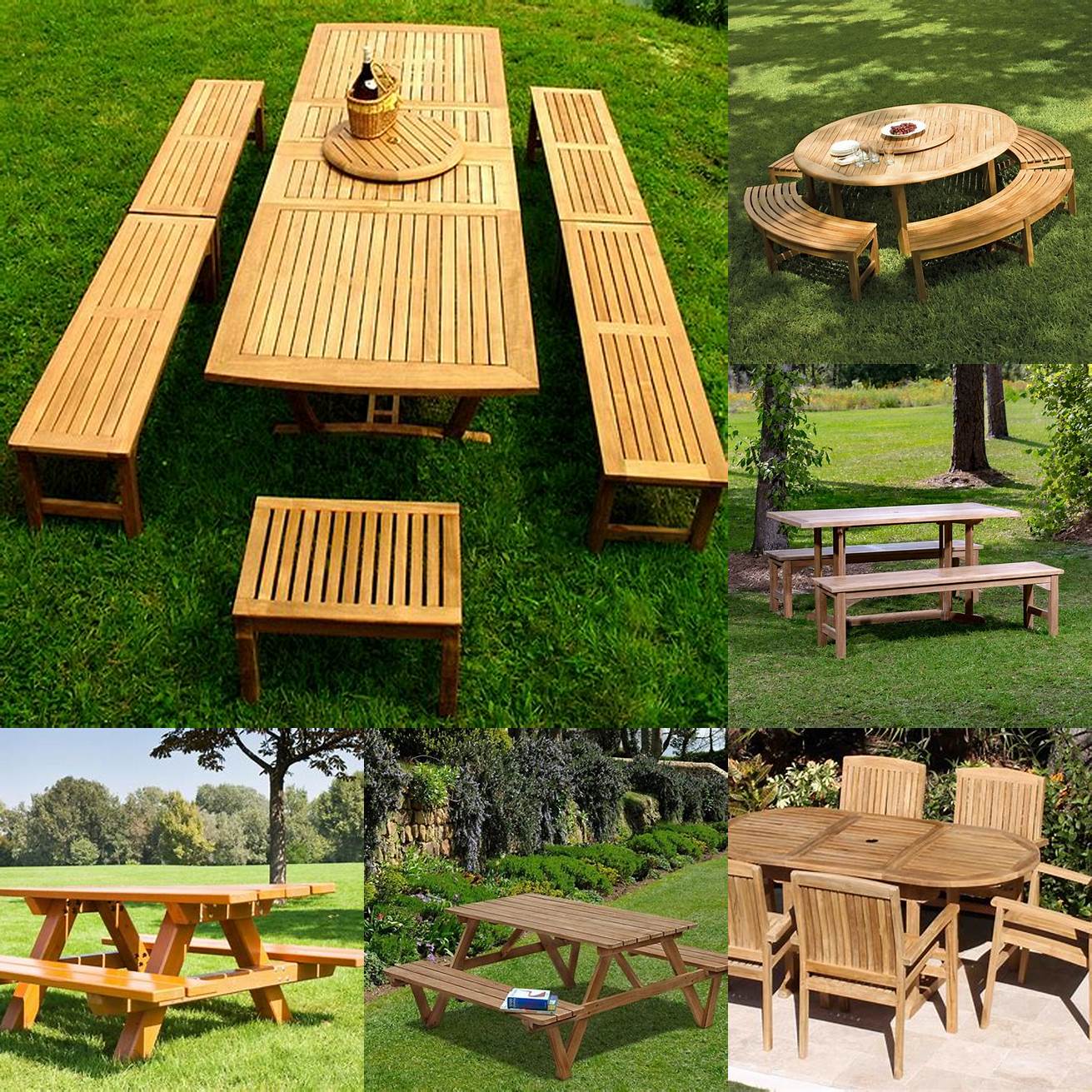 Teak Picnic Table and Benches With Ice Bucket