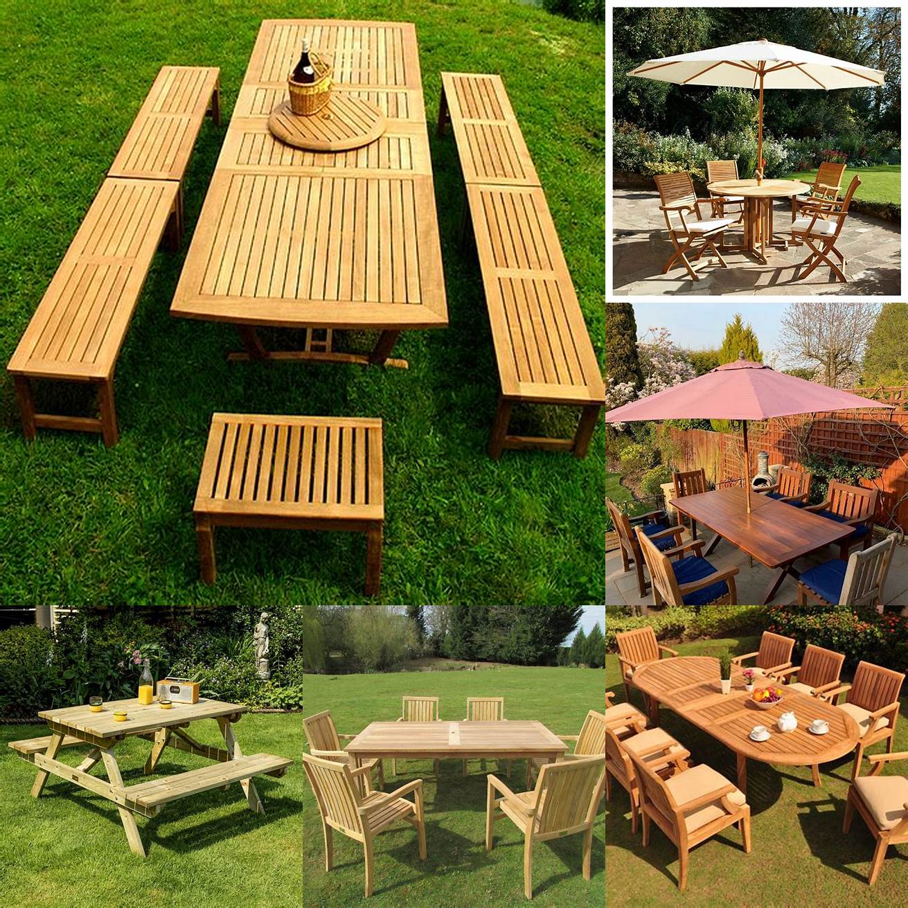Teak Picnic Table and Benches With Parasol