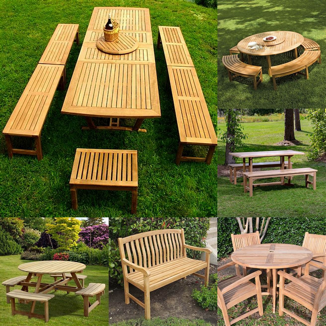 Teak Picnic Table and Benches With Shade