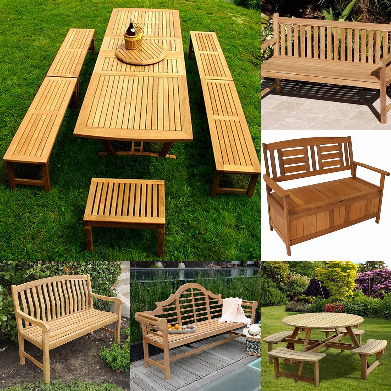 Teak Picnic Table and Benches With Storage