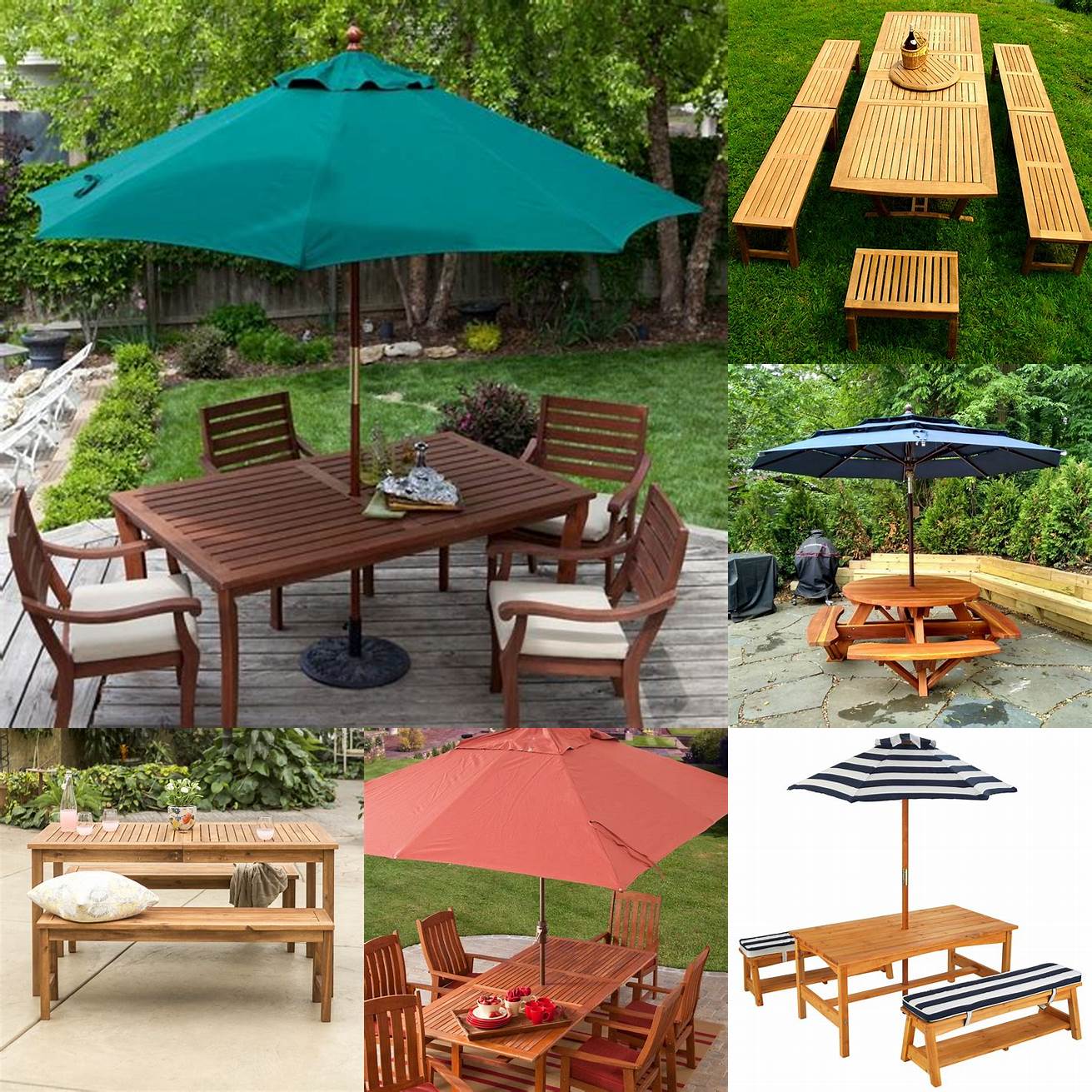 Teak Picnic Table and Benches With Umbrella