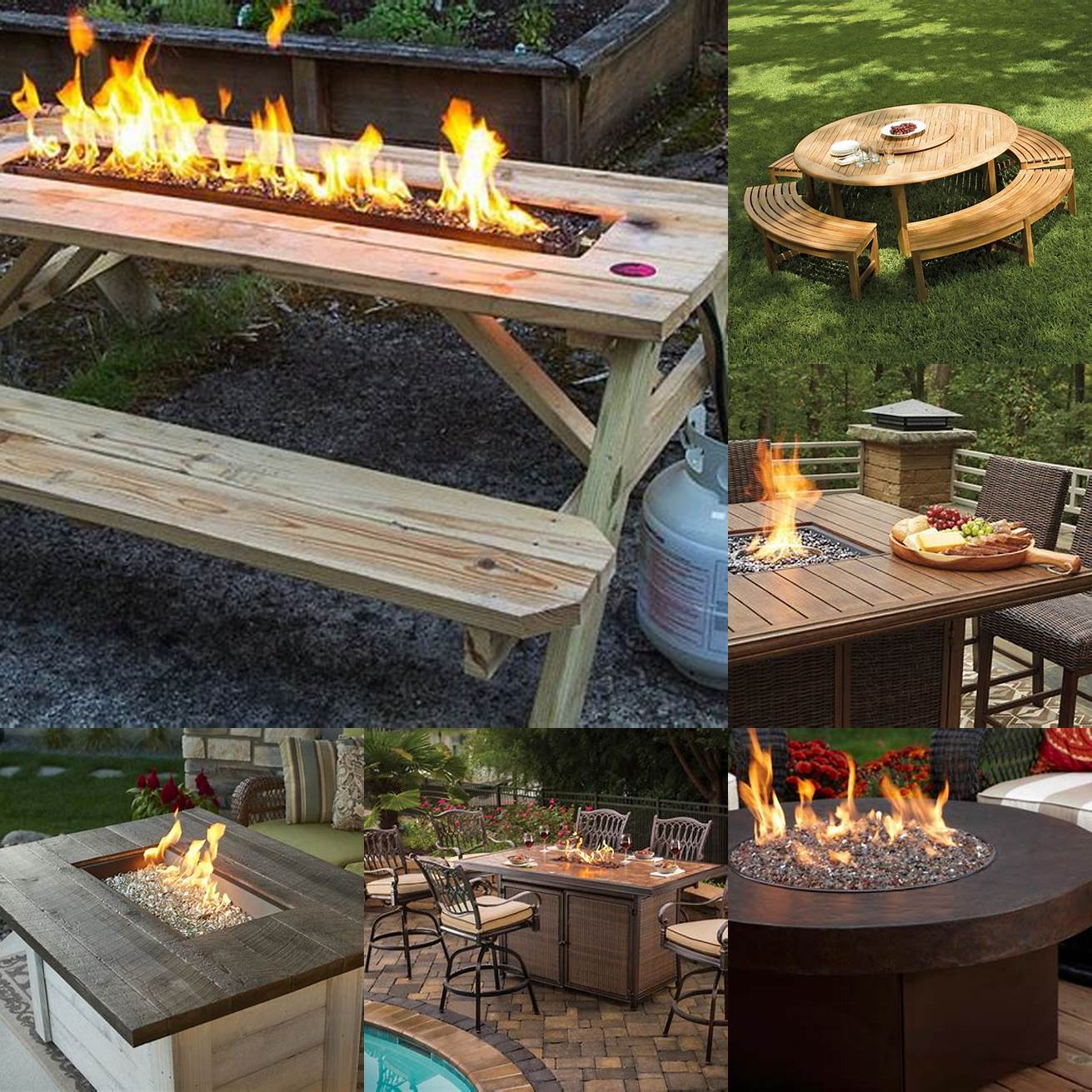 Teak Picnic Table with a Fire Pit
