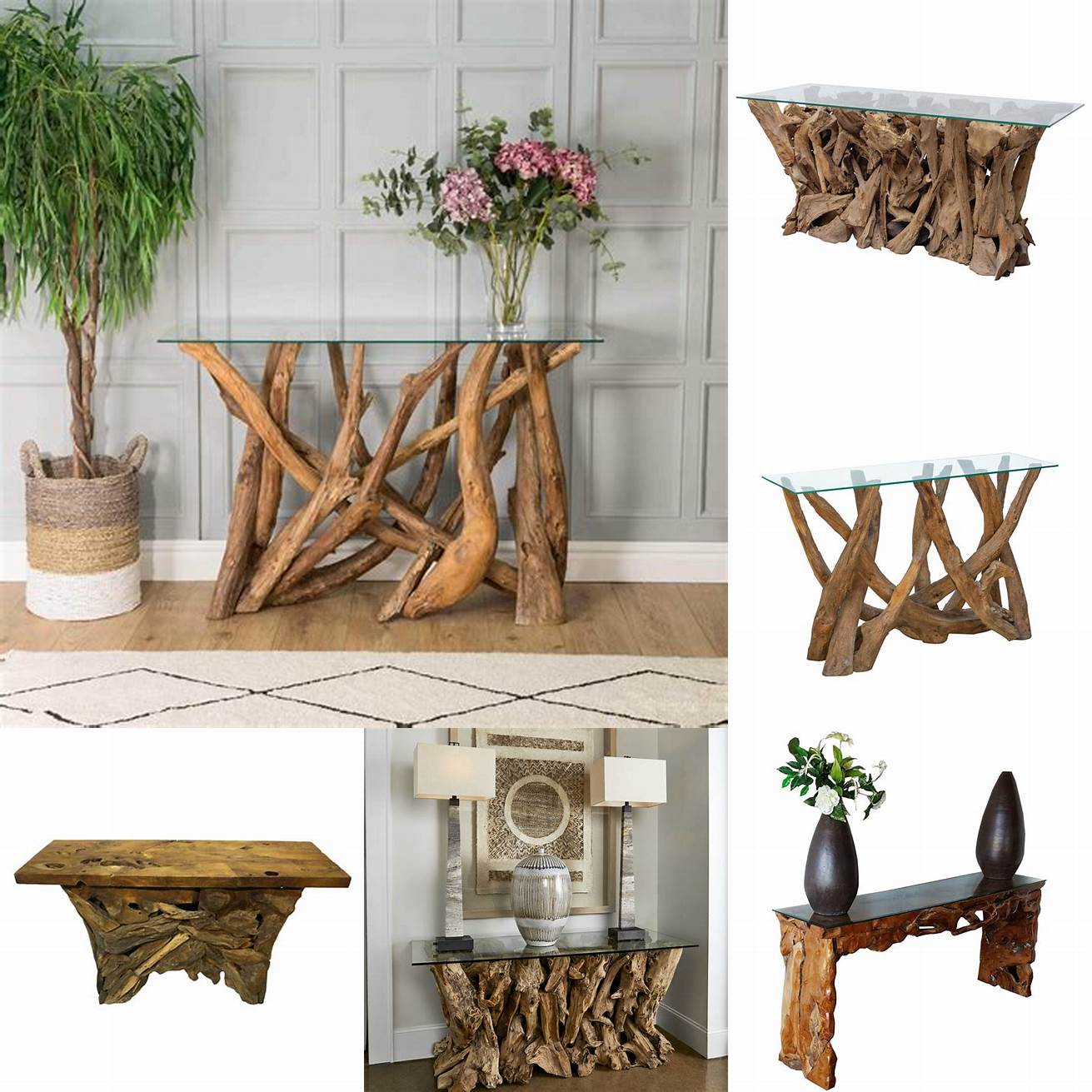 Teak Root Console Table with Mirror