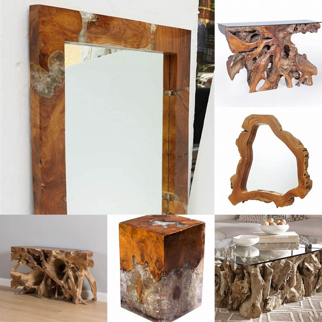 Teak Root Wood Resin Mirror